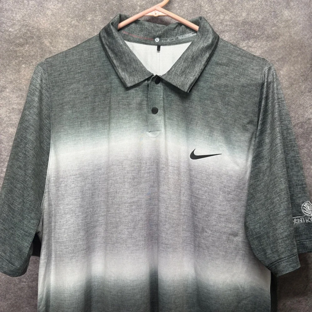 Nike Tiger Woods Velocity Glow Stripe Golf Polo Shirt Mens L Gradient Gray Ombre